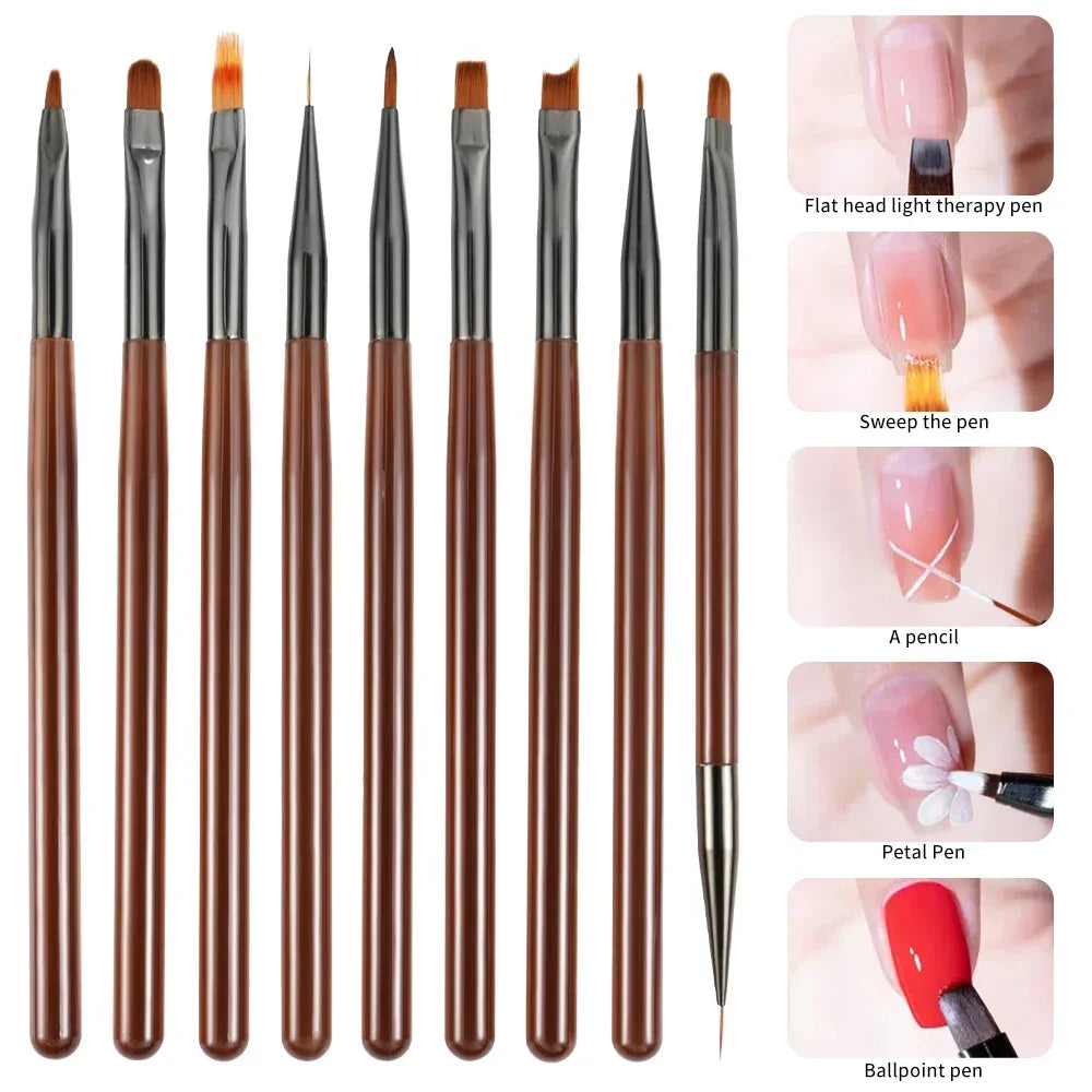 9PCS UV Gel Nail Brush Liner DIY Painting Pen Manicure Acrylic Drawing Brush for Nail Art Design Nails Tip Display Painting Tool American Smart