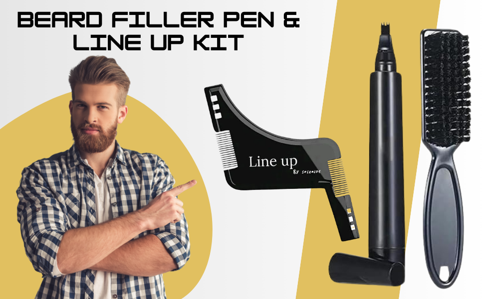 Beard Filler Pen and Beard Shaper for Men Beard Lineup Tool for Grooming Beard Guide Shape kit Black Waterproof Pen with Brush Barber Styling Pencil Beard Grooming Kit Barber Accessories Selzalot