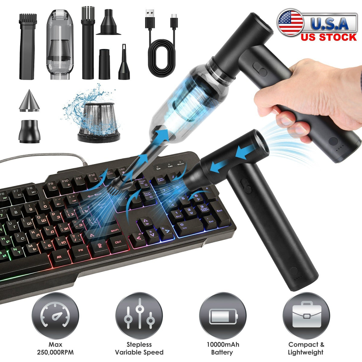 Compressed Air Duster Brushless Motor 250000RPM Stepless Variable Speed 10000mAh Battery Cordless Dust Blower Vacuum Cleaner Portable Jet Dry Blower f GBruno Store