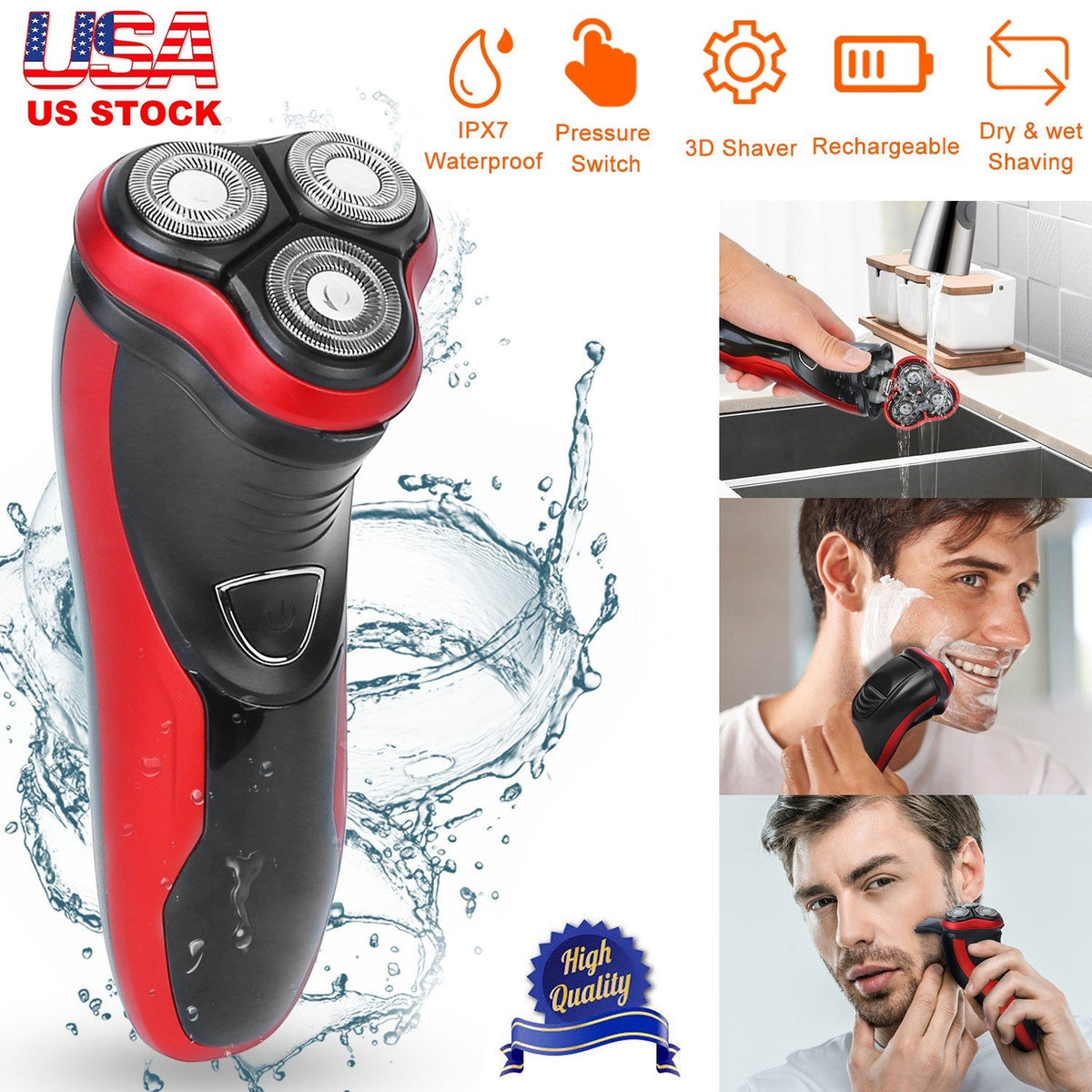 Electric Shaver Razor for Men IPX7 Waterproof Beard Trimmer 3D Rechargeable Painless Rotary Shaver with Pop up Trimmer 2 in 1 Electric Shaver GBruno Store