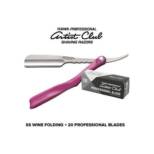 Feather Artist Club Ss Wine Folding Razor + 20 Free Professional Blades Pasteur Pharmacy