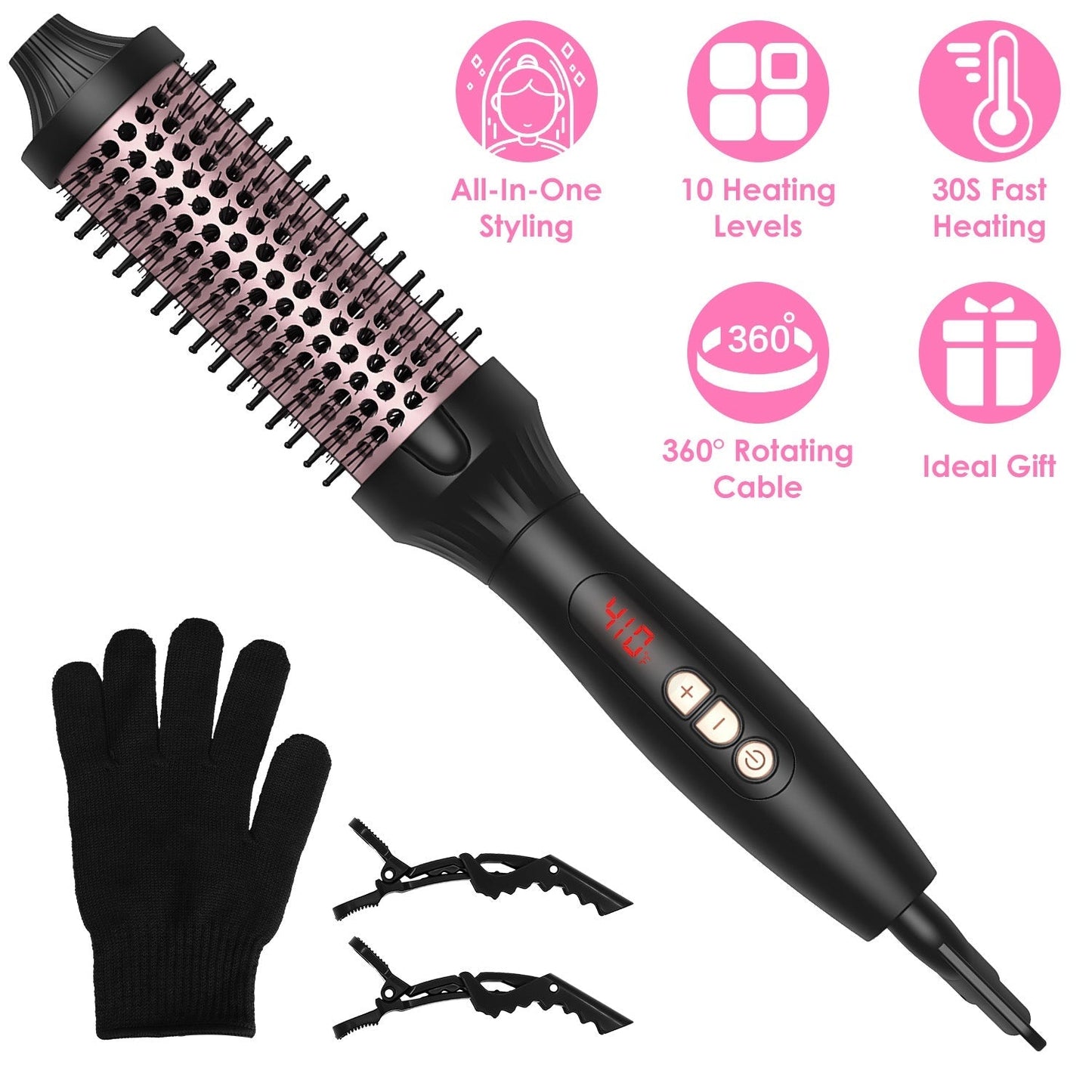 3 In 1 Thermal Brush Hair Curler Brush Hair Curler Straightener with 10 Heating Levels 30S Fast Heating Fit for All Hair Types for Home Travel GBruno Store