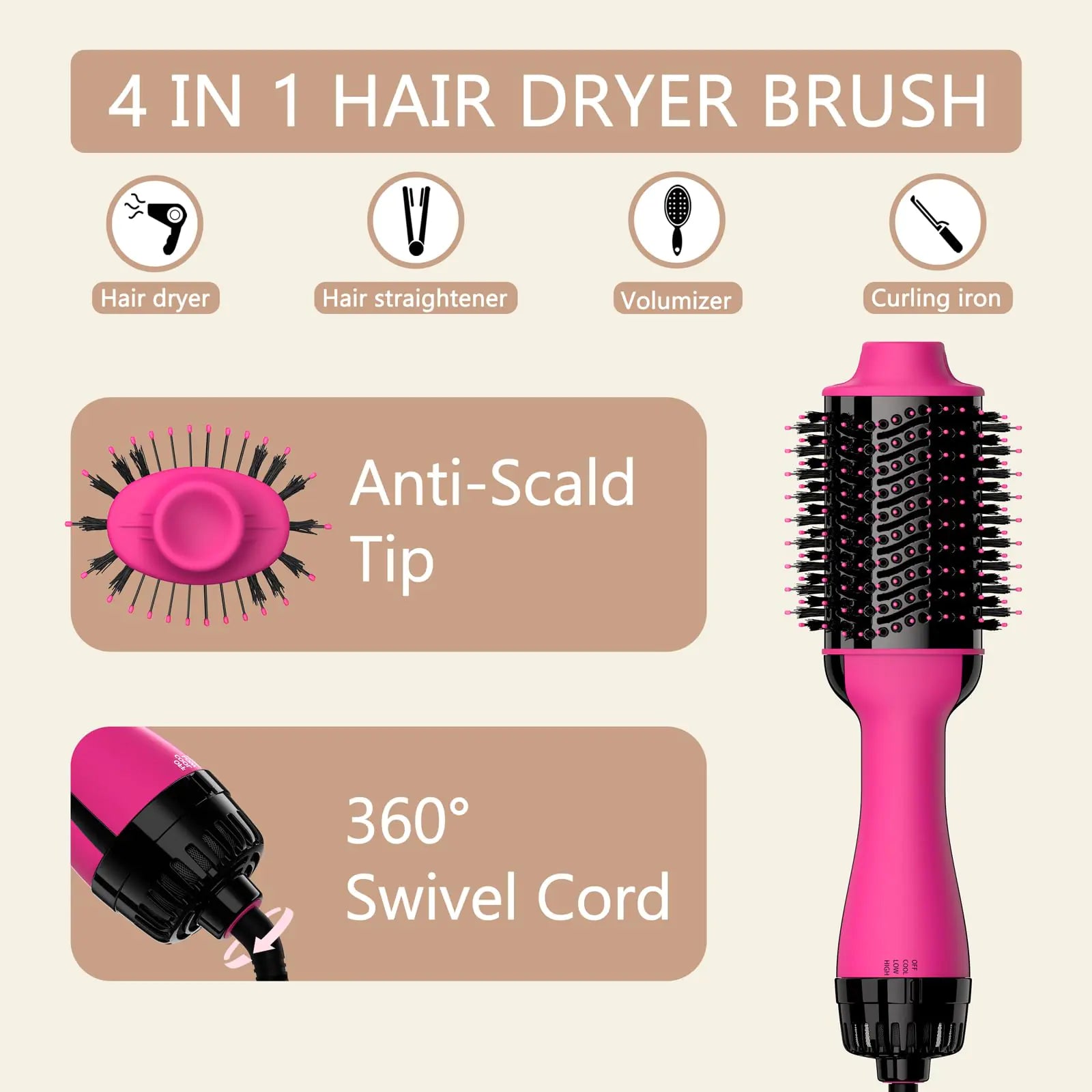 Umeely Hair Dryer Brush Blow Dryer Brush in One Upgraded 4 in 1 Hair Dryer and Styler Volumizer with Negative Ion Anti-frizz Ceramic Titanium Barrel Hot Air Brush Peach Red Mimarta