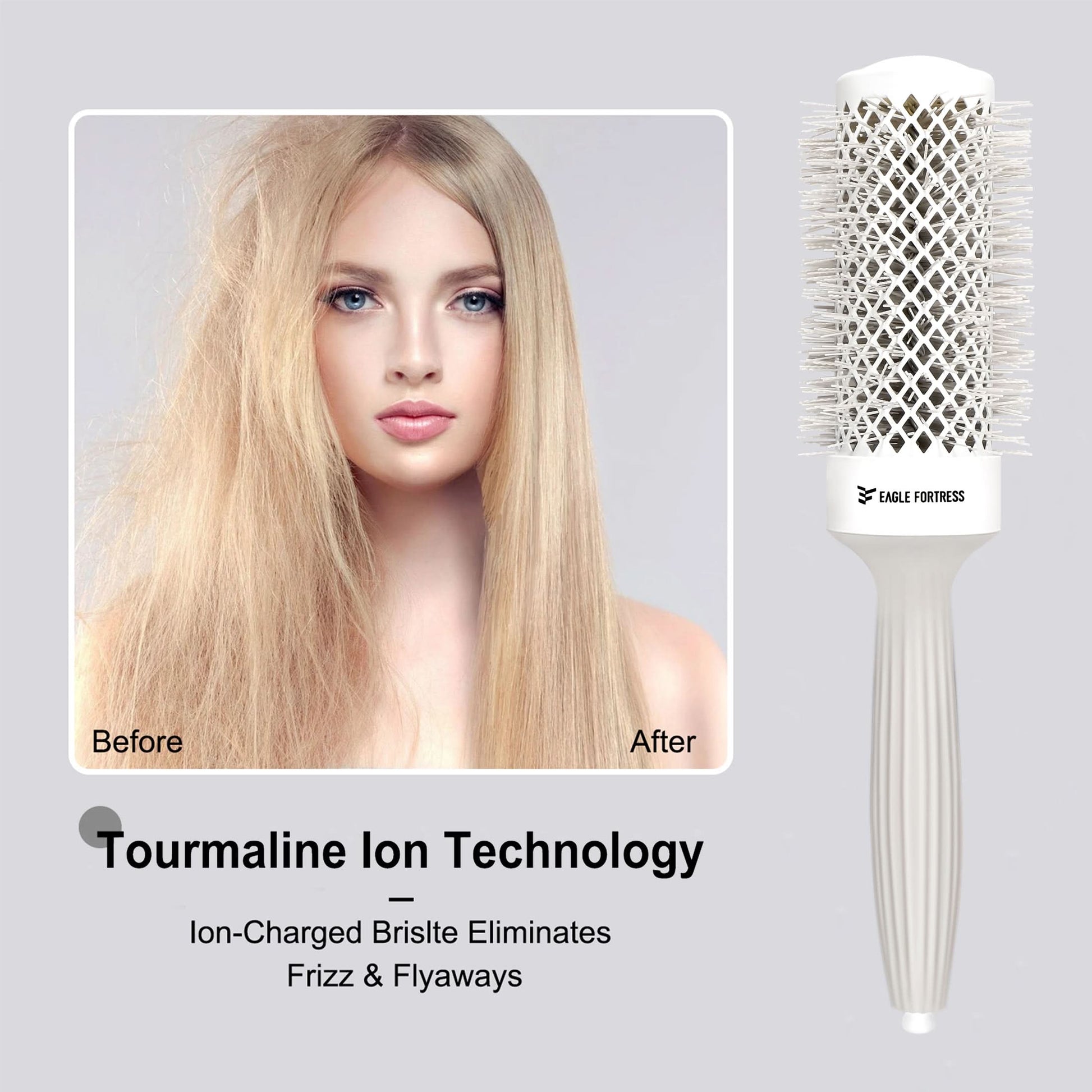 Eagle Fortress XL Ceramic + Ionic Round Hair Brush 1.69 in - Grey The Beauty Box