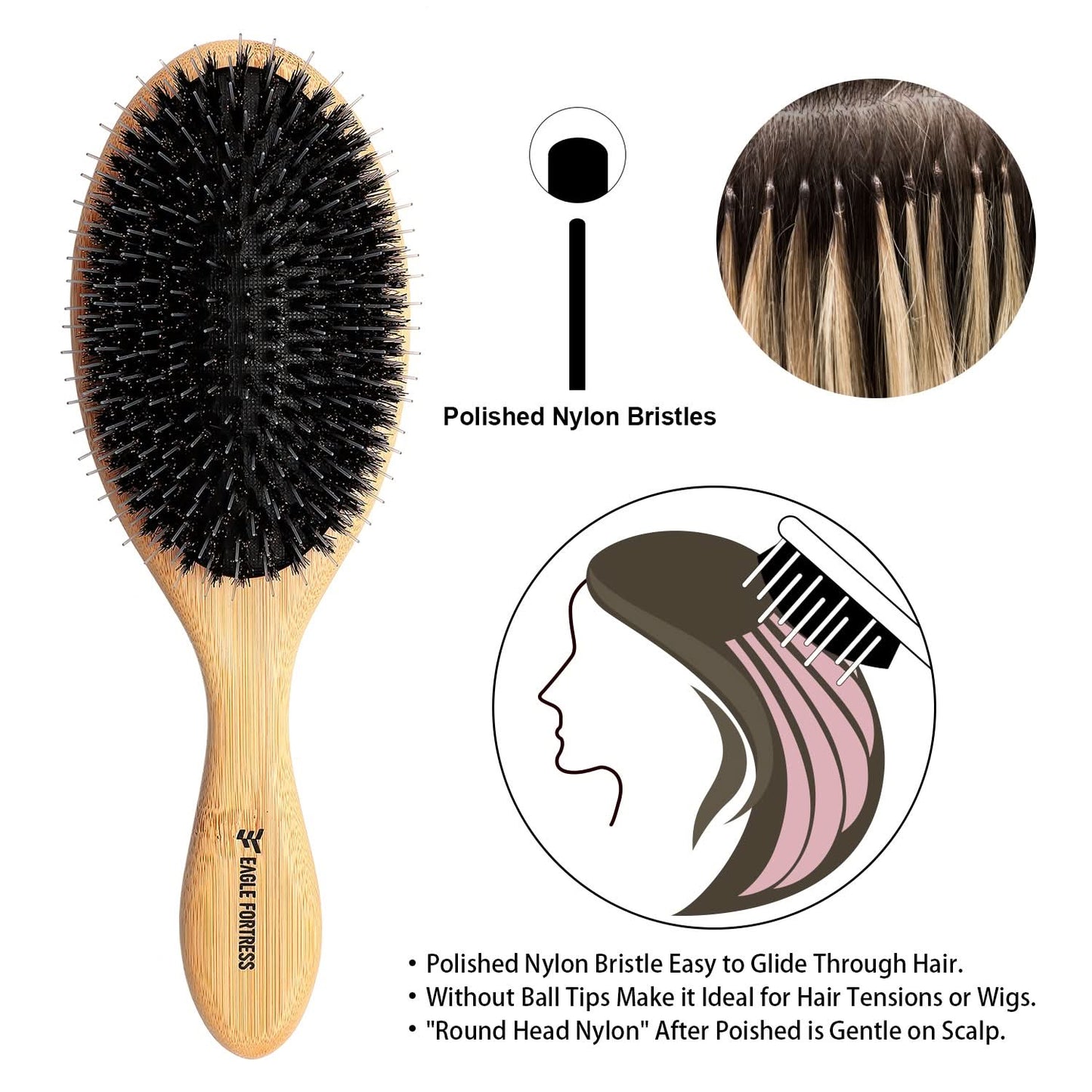 Eagle Fortress Bamboo Detangler Hair Brush The Beauty Box