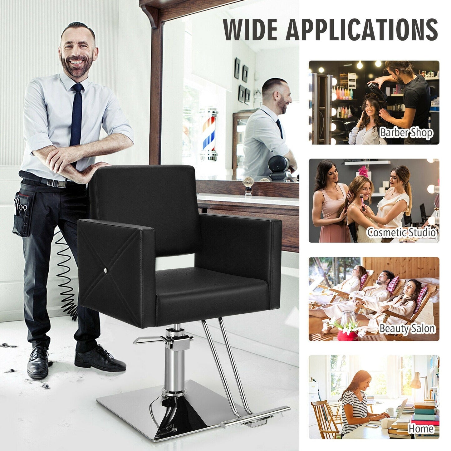 Salon Chair for Hair Stylist with Adjustable Swivel Hydraulic-Black DirectDeals