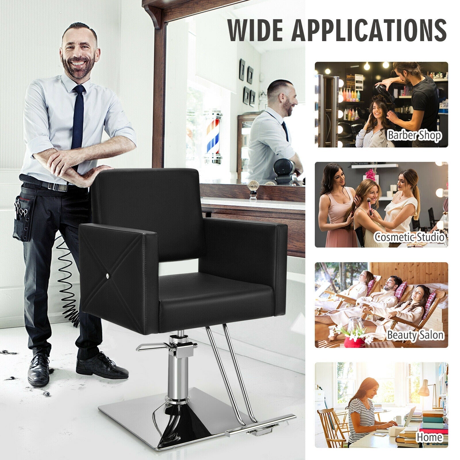 Salon Chair for Hair Stylist with Adjustable Swivel Hydraulic-Black DirectDeals