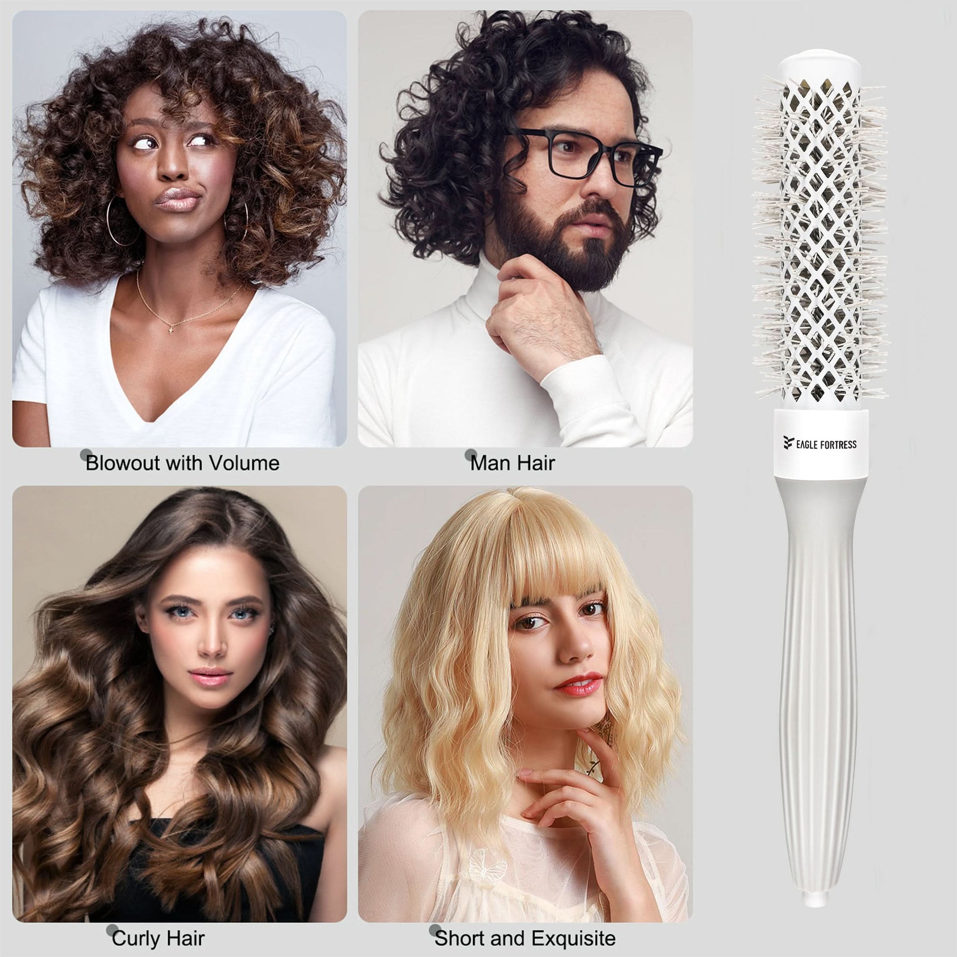 Eagle Fortress XL Ceramic + Ionic Round Hair Brush 0.98 in - Grey The Beauty Box