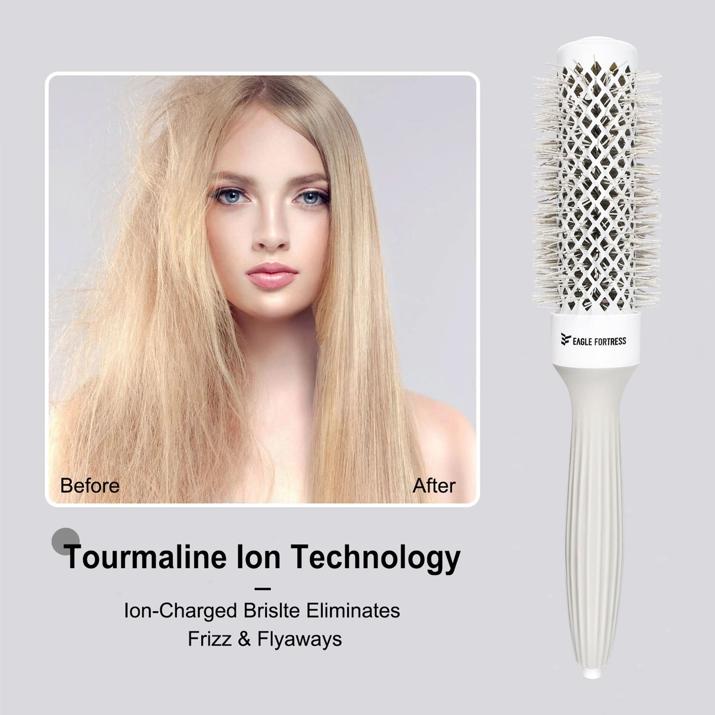 Eagle Fortress XL Ceramic + Ionic Round Hair Brush 1.26 in - Grey The Beauty Box