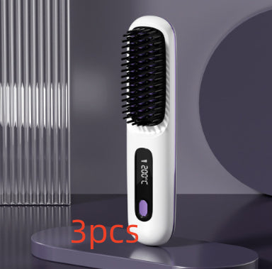 2 In 1 Straight Hair Comb Wireless Hair Straightener Brush Hair Fast Heating Portable Hot Curler USB Charging Elyvora LLC
