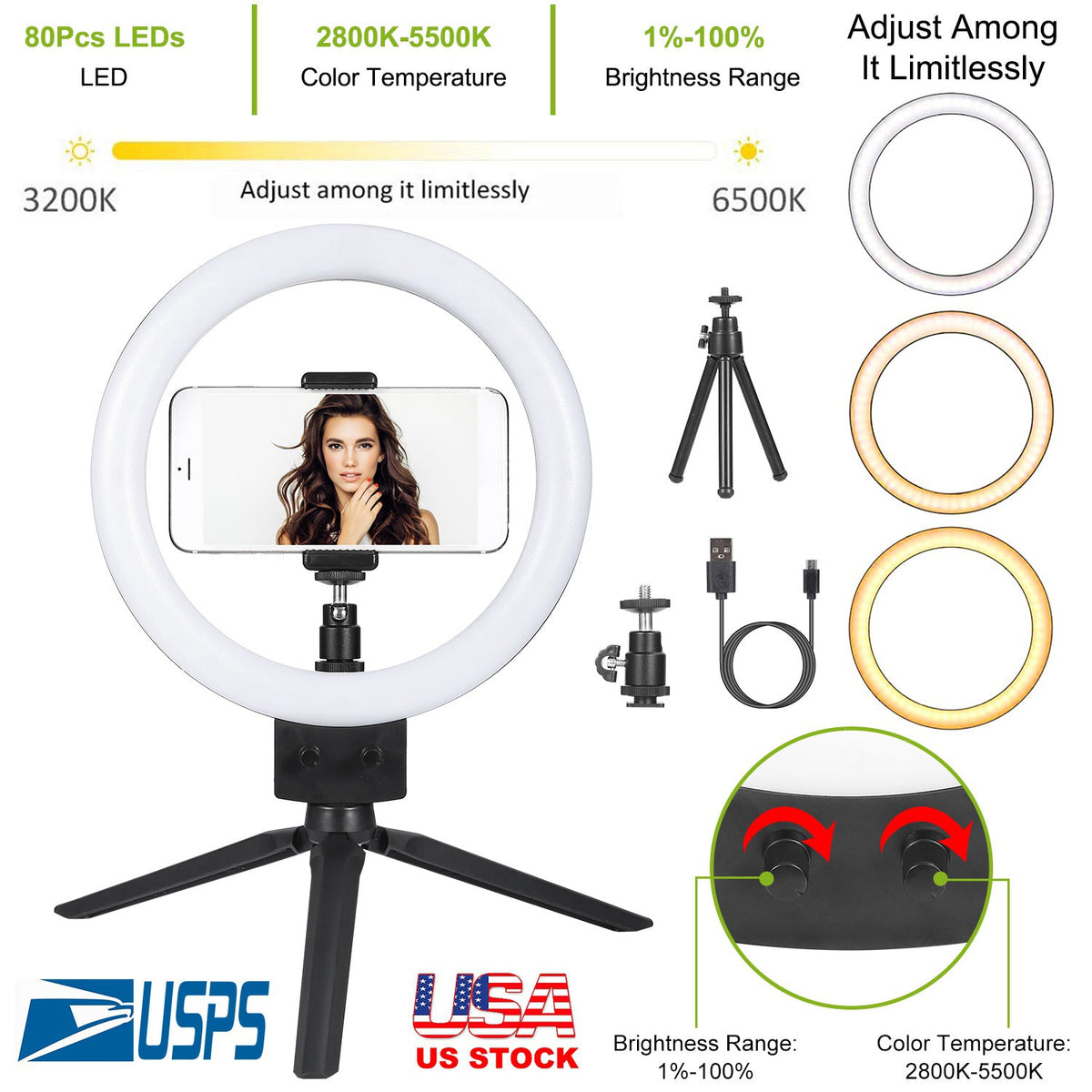 9" Dimmable LED Ring Light w/ Tripod Phone Selfie Camera Studio Photo Video Makeup Lamp Gamba Beauty