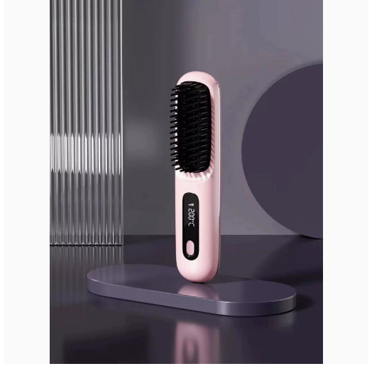 2 In 1 Straight Hair Comb Wireless Hair Straightener Brush Hair Fast Heating Portable Hot Curler USB Charging My Store