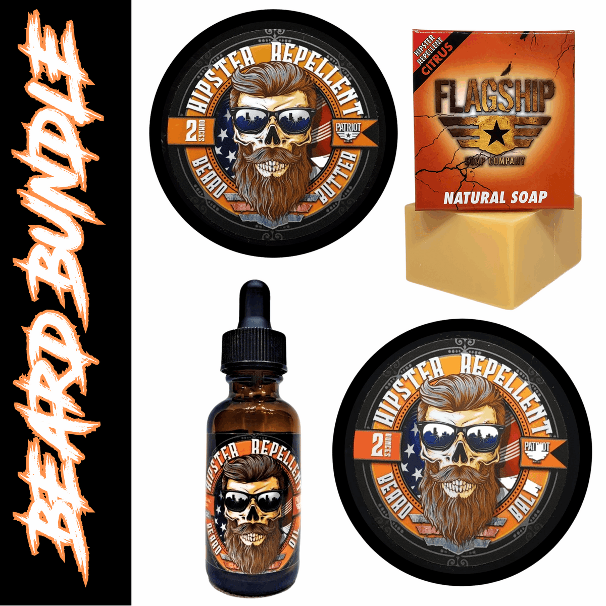 Hipster Repellent Beard Bundle Balm/Butter/Oil/Natural Soap Patriot And Company