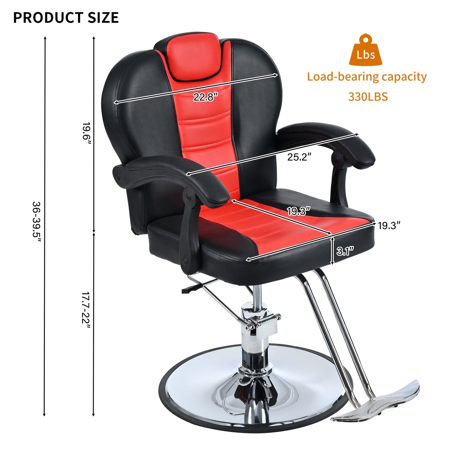 Classic Reclining Barber Chair Salon Chair For Hair Stylist With Heavy Duty Hydraulic Pump, 360° Rotation, Tattoo Chair Shampoo Beauty Salon Equipment, Max Load Weight 330 Lbs HouseOfZazla