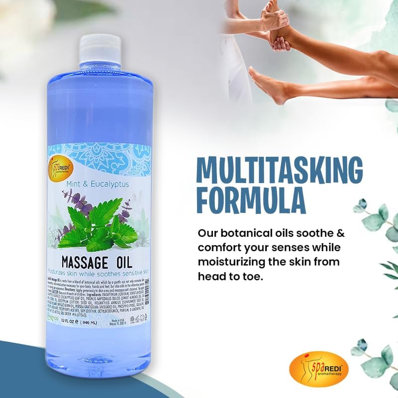 Massage Oil 32oz - Mint & Eucalyptus  | Mani Pedi Body Lunali Nail Supply