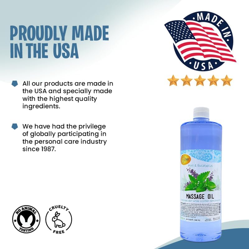 Massage Oil 32oz - Mint & Eucalyptus  | Mani Pedi Body Lunali Nail Supply
