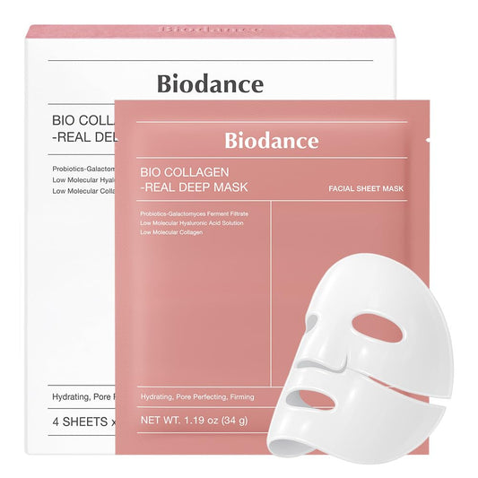 BIODANCE Bio-Collagen Real Deep Mask, Hydrating Overnight Hydrogel Mask, Pore Minimizing, Elasticity, Plumping Improvement, Korean Skin Care, Valentines Day Gifts for Her | 1.19oz(34g) x 4ea 7DAY'S