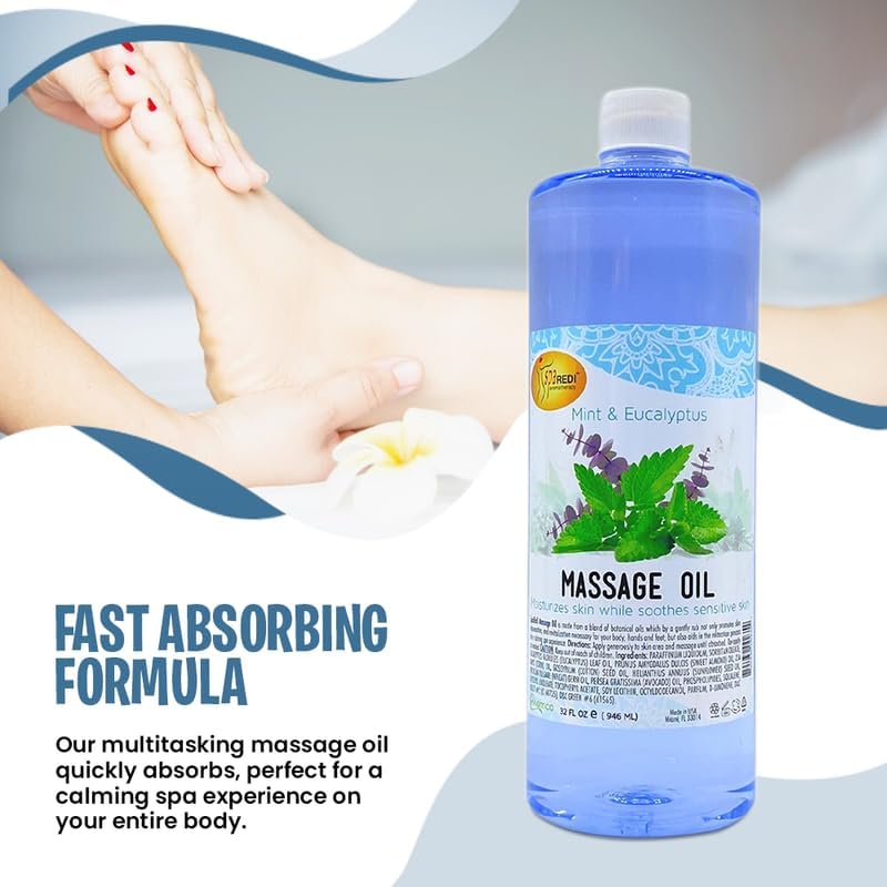 Massage Oil 32oz - Mint & Eucalyptus  | Mani Pedi Body Lunali Nail Supply