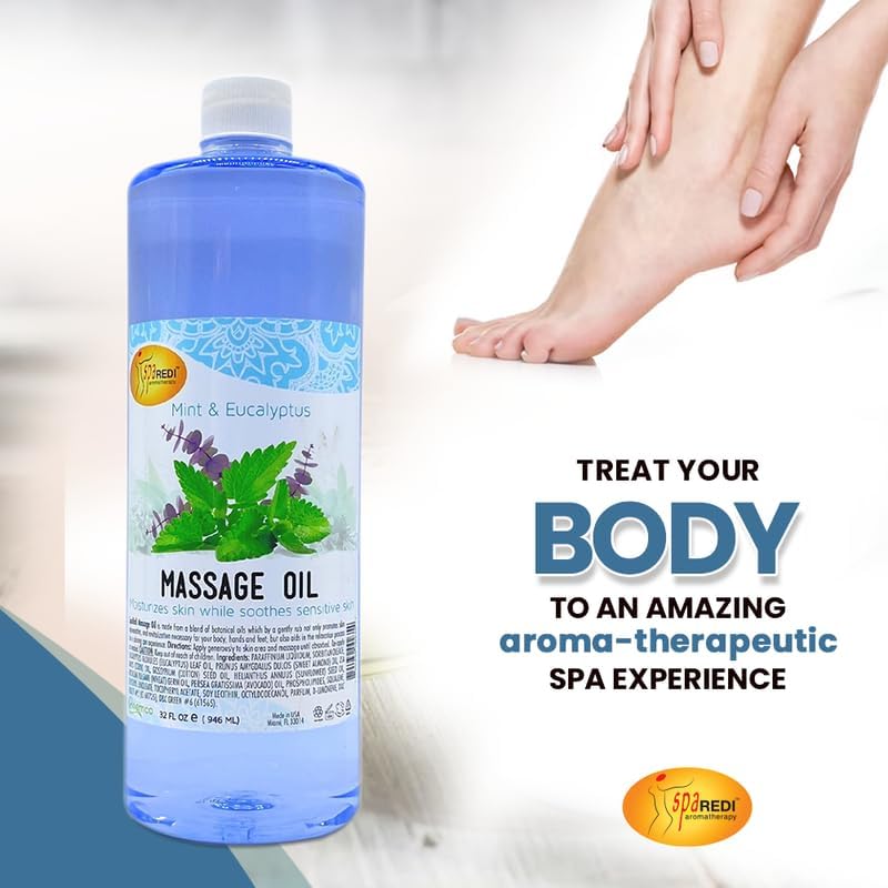 Massage Oil 32oz - Mint & Eucalyptus  | Mani Pedi Body Lunali Nail Supply