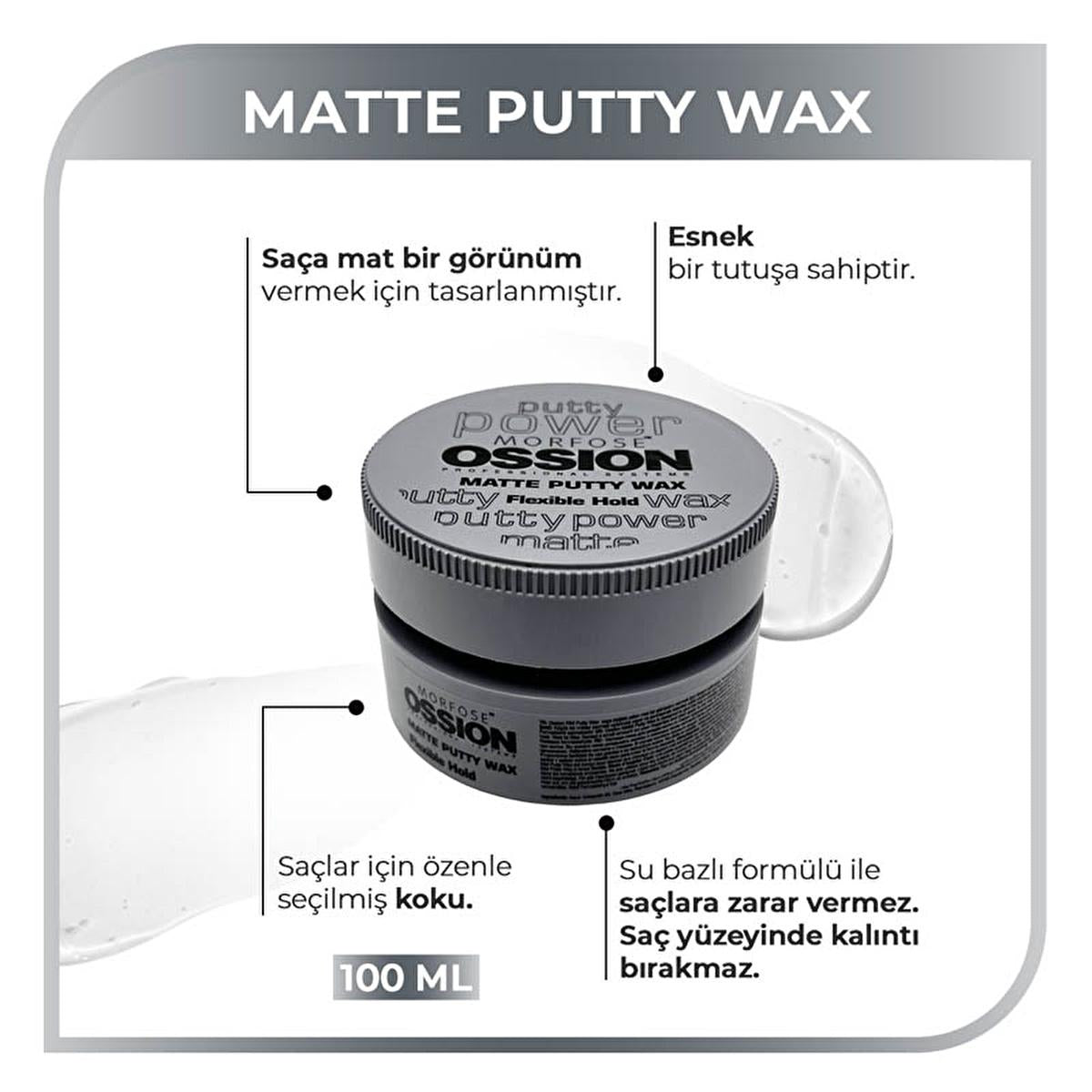 Morfose Ossion Matte Finish Hair Putty Wax for Men and Women - 3.38 fl oz, Water-Based, Flexible Hold Beauty Care Bag