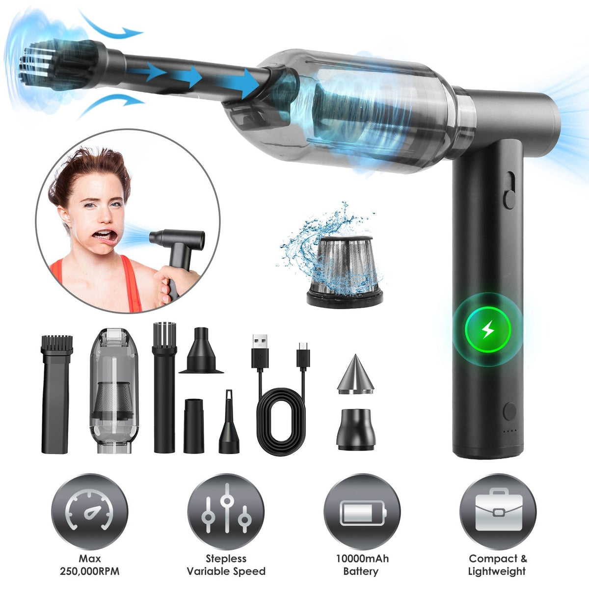 Compressed Air Duster Brushless Motor 250000RPM Stepless Variable Speed 10000mAh Battery Cordless Dust Blower Vacuum Cleaner Portable Jet Dry Blower f GBruno Store