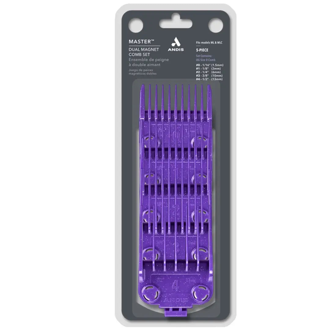 Andis Magnetic Guards 560997 OG Master Dual Magnet Clipper Guard Set - 5-Pack, Purple