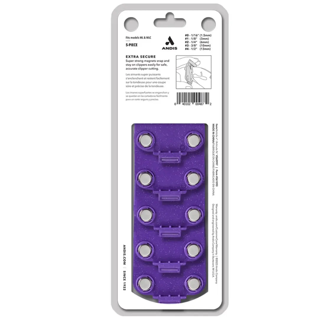 Andis Magnetic Guards 560997 OG Master Dual Magnet Clipper Guard Set - 5-Pack, Purple