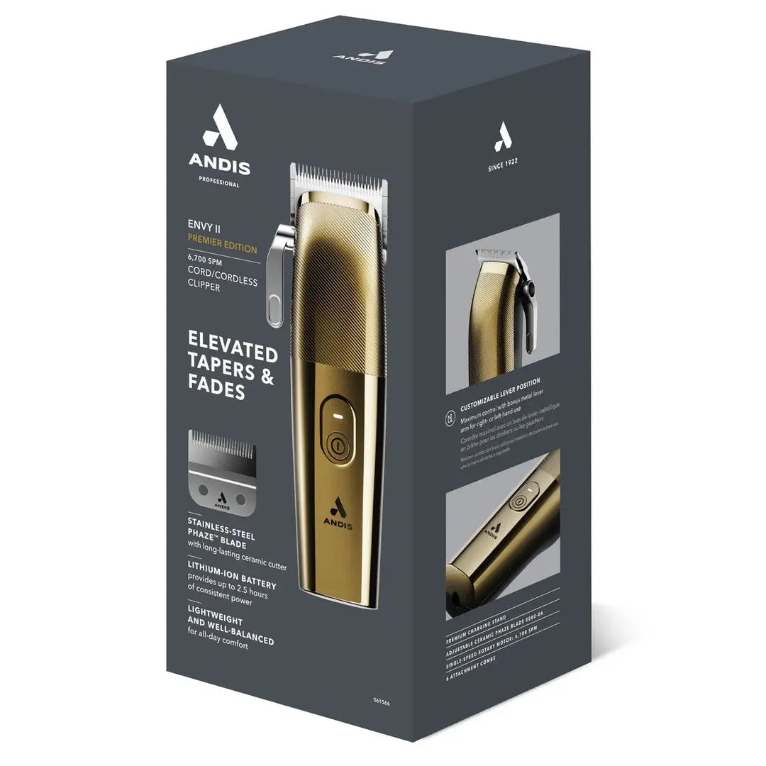Andis Envy II Premier Clipper - Gold | Charging Stand | Phaze Blade- Lowest Price in Cart