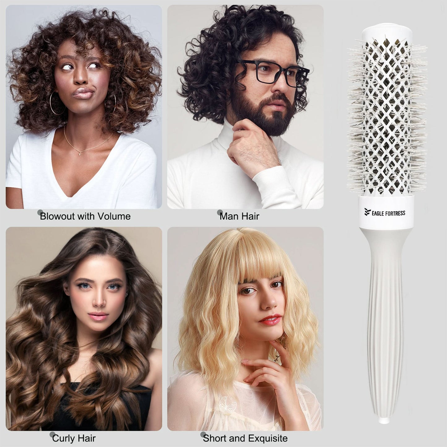 Eagle Fortress XL Ceramic + Ionic Round Hair Brush 1.26 in - Grey The Beauty Box