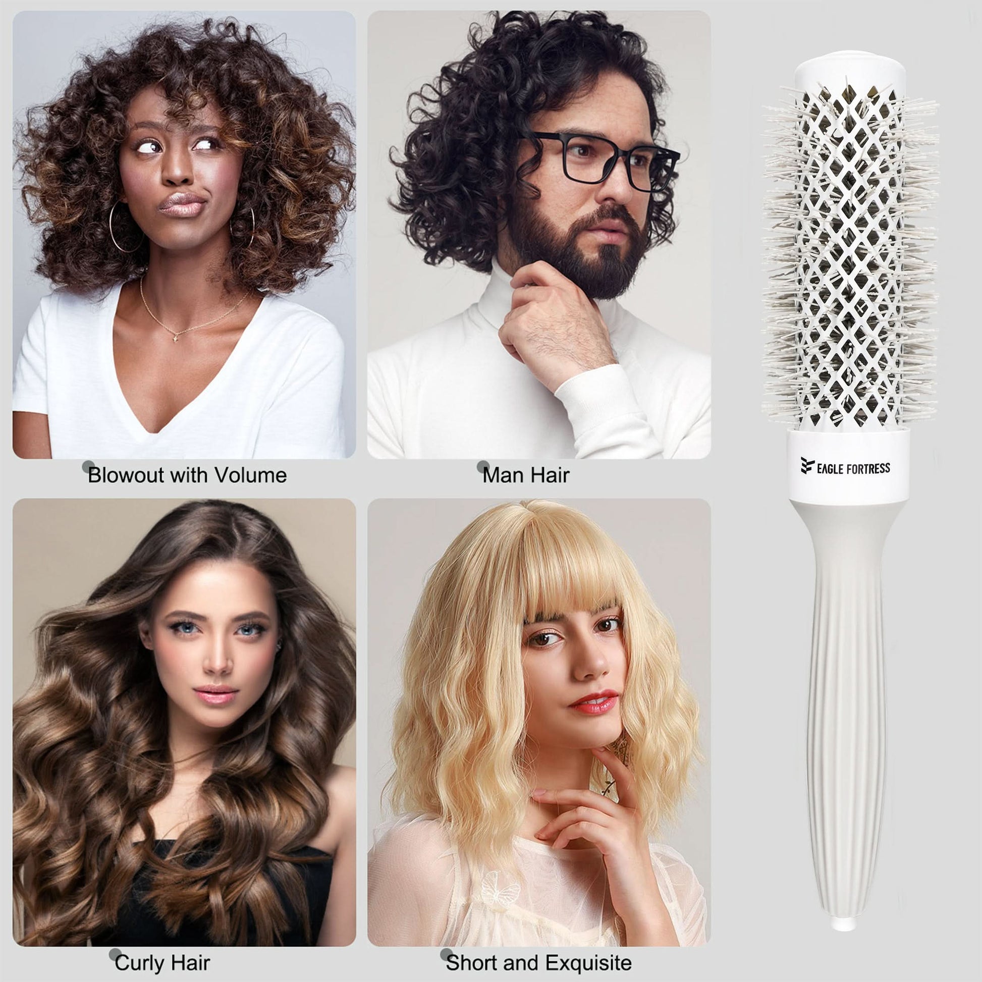 Eagle Fortress XL Ceramic + Ionic Round Hair Brush 1.26 in - Grey The Beauty Box
