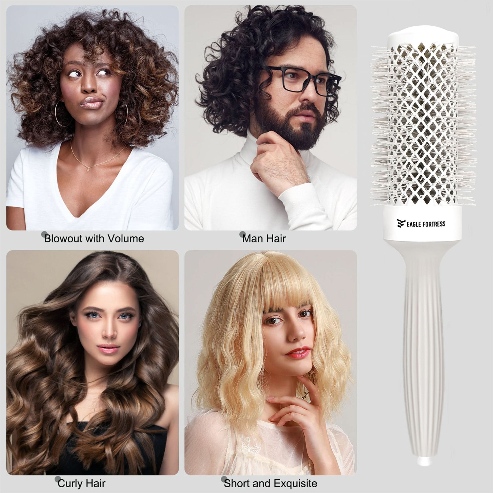 Eagle Fortress XL Ceramic + Ionic Round Hair Brush 1.69 in - Grey The Beauty Box