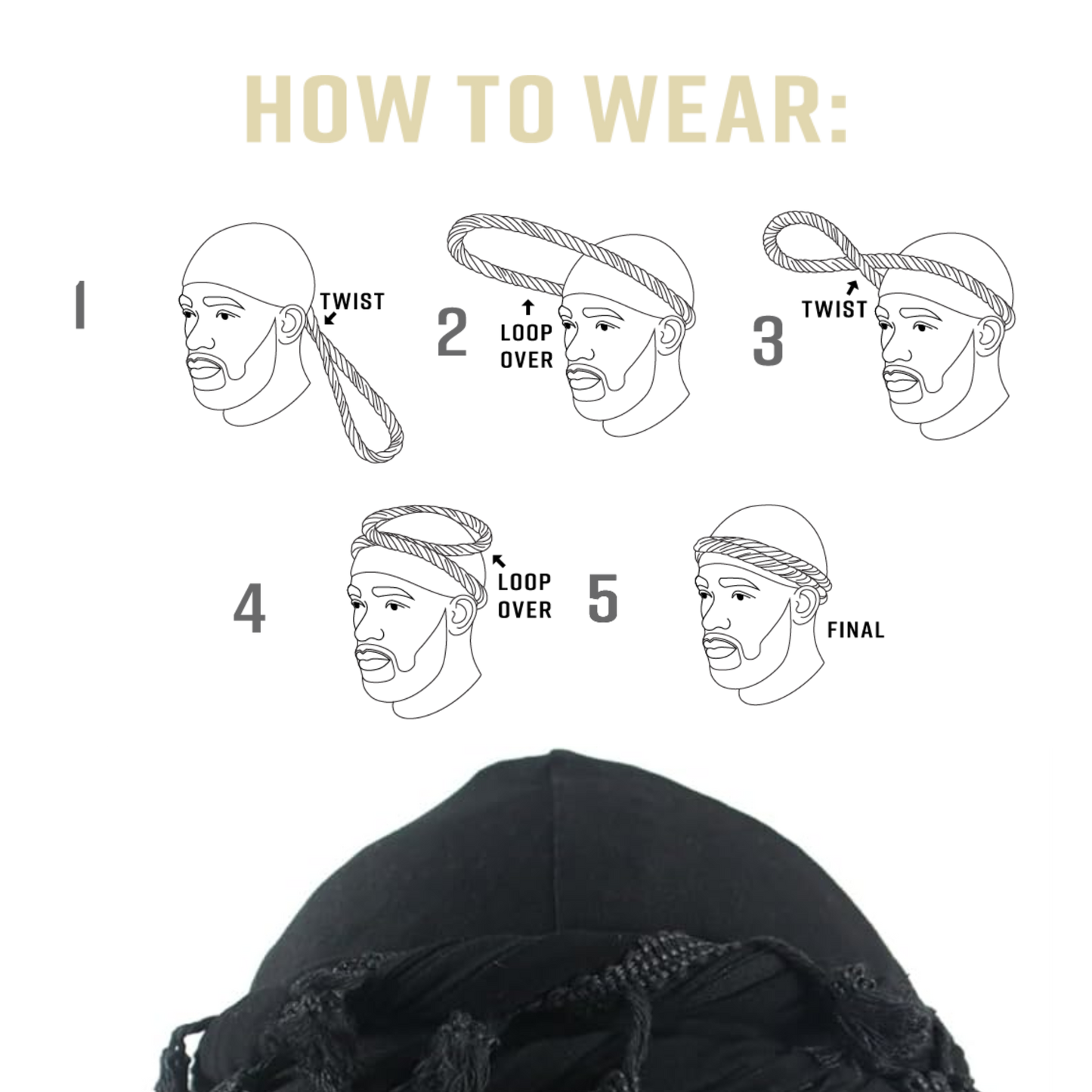 Mr. Durag Silky Spandex Crown Turban with Tassel L/XL, 1 Count Men's Halo Turban, Black Annie International, Inc.