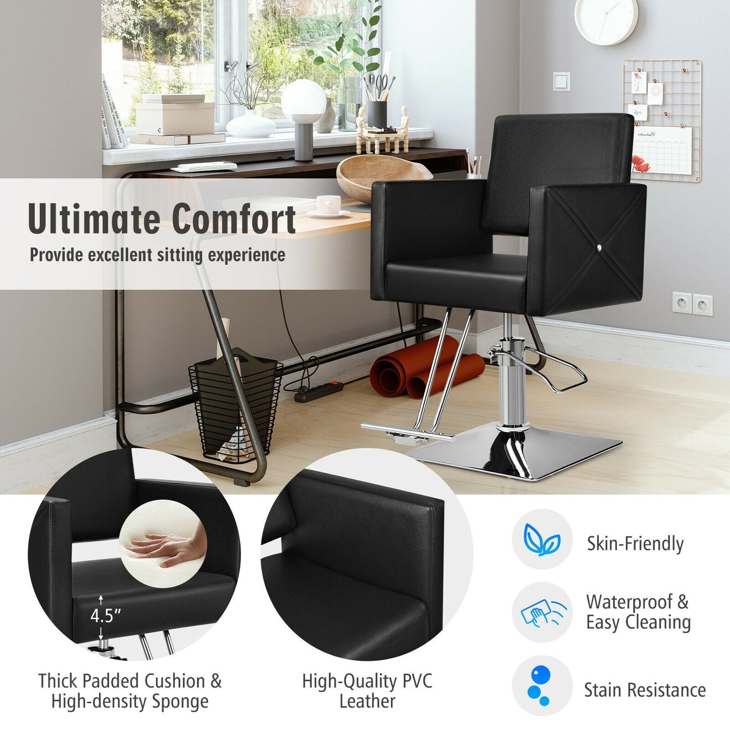 Salon Chair for Hair Stylist with Adjustable Swivel Hydraulic-Black DirectDeals