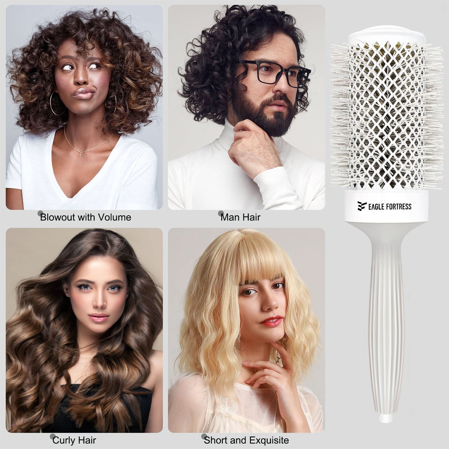 Eagle Fortress XL Ceramic + Ionic Round Hair Brush 2.09 in - Grey The Beauty Box