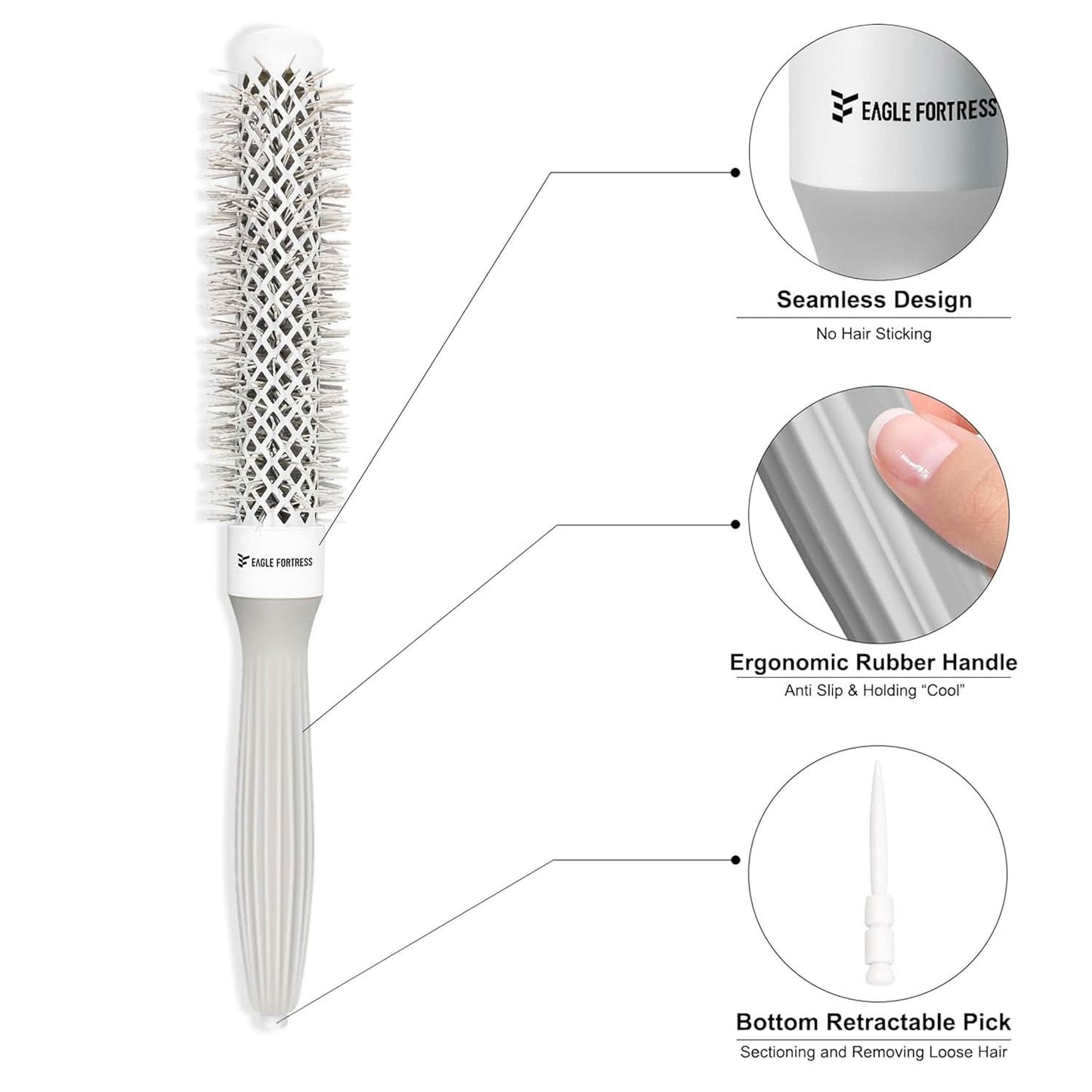 Eagle Fortress XL Ceramic + Ionic Round Hair Brush 1.26 in, Grey The Beauty Box