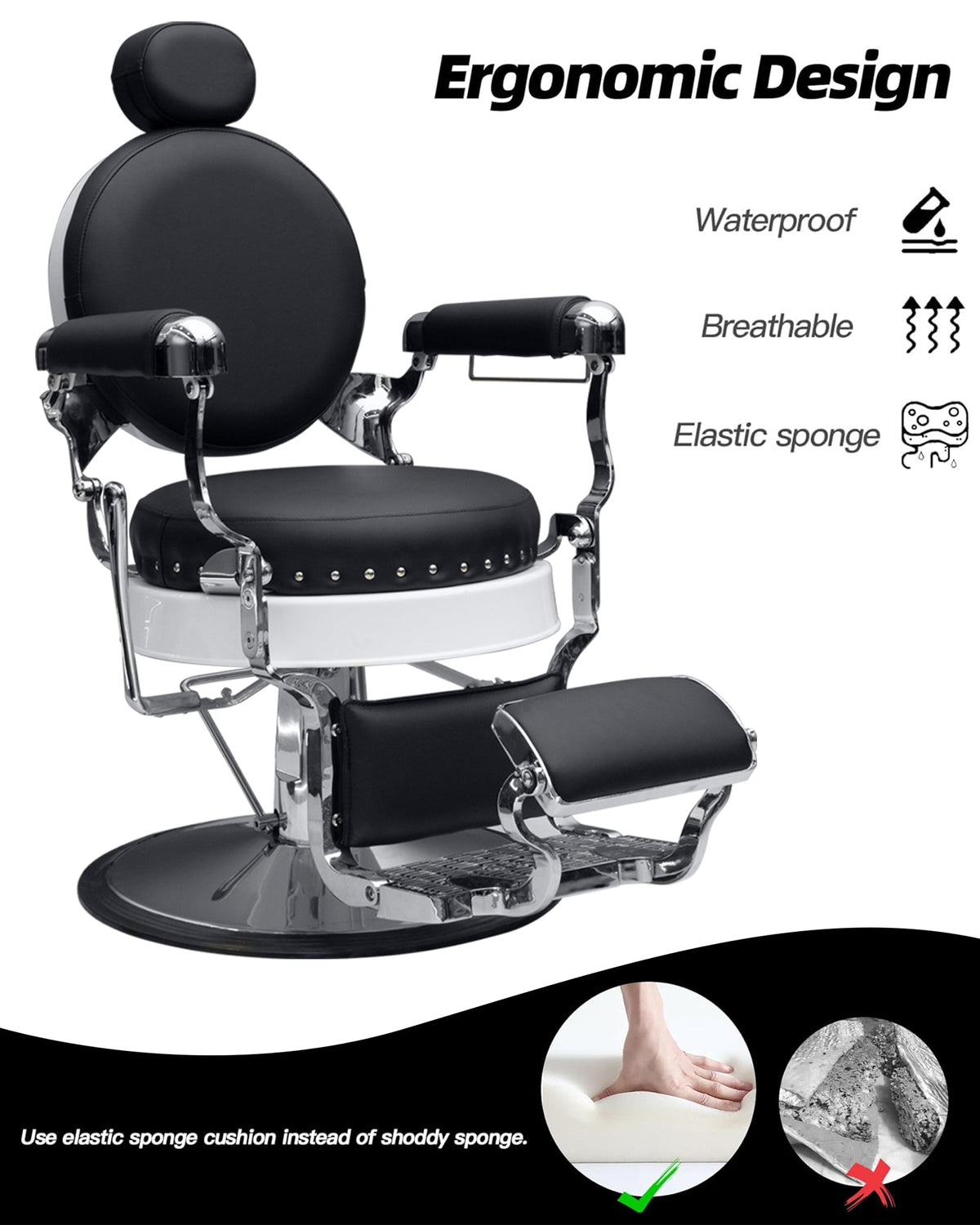 160° Reclining with Vintage Rivet Details Barber chair The Sterling 8828 MYS