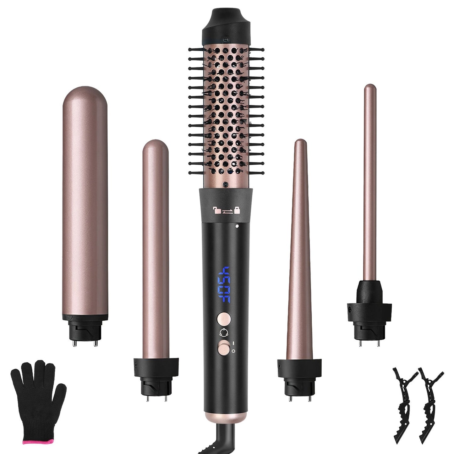 5 in 1 Curling Wand Hair Curling Iron Brush Hair Thermal Brush Curler with 4 Heating Levels 360¡ Rotatable Cable 5 Interchangeable Barrels 2 Clips Lea GBruno Store
