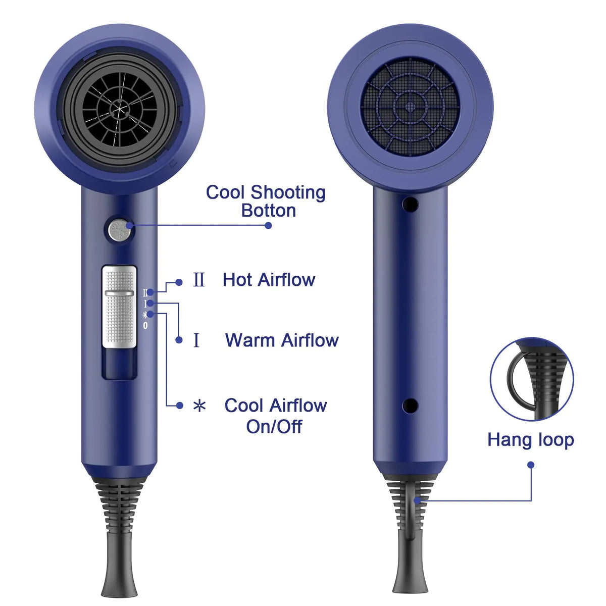 Slopehill Professional Ionic Hair Dryer, Powerful 1800W Fast Drying Low Noise Blow Dryer with 2 Concentrator Nozzle 1 Diffuser Attachments for Home Salon Travel (Prussian Blue) Prussian Blue Anti Spier