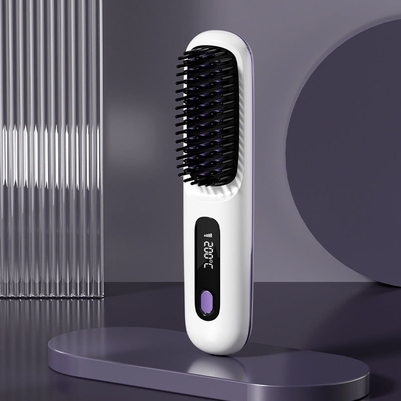 2 In 1 Straight Hair Comb Wireless Hair Straightener Brush Hair Fast Heating Portable Hot Curler USB Charging My Store
