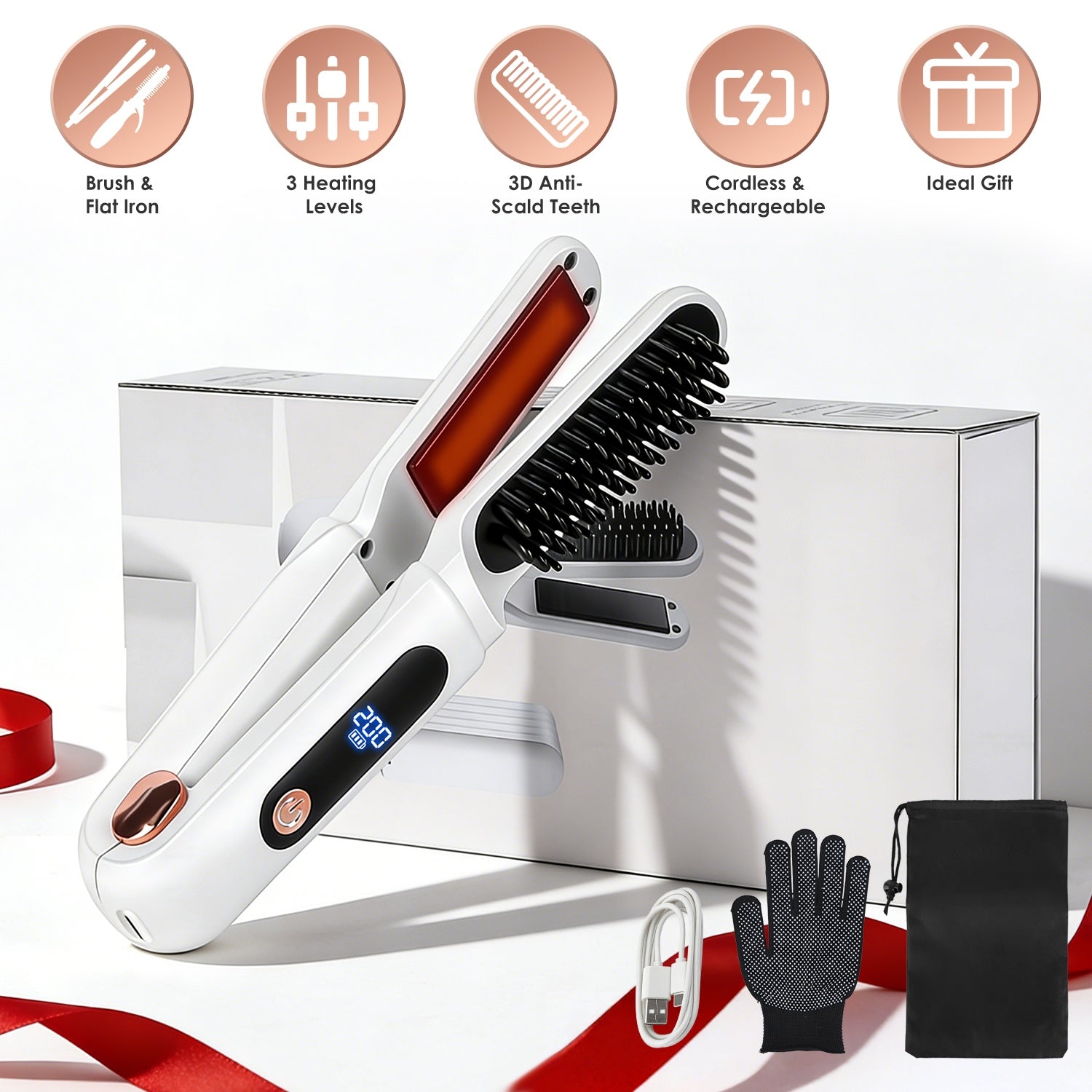Cordless Hair Straightener Brush 2-in-1 Ceramic Flat Iron GBruno Store