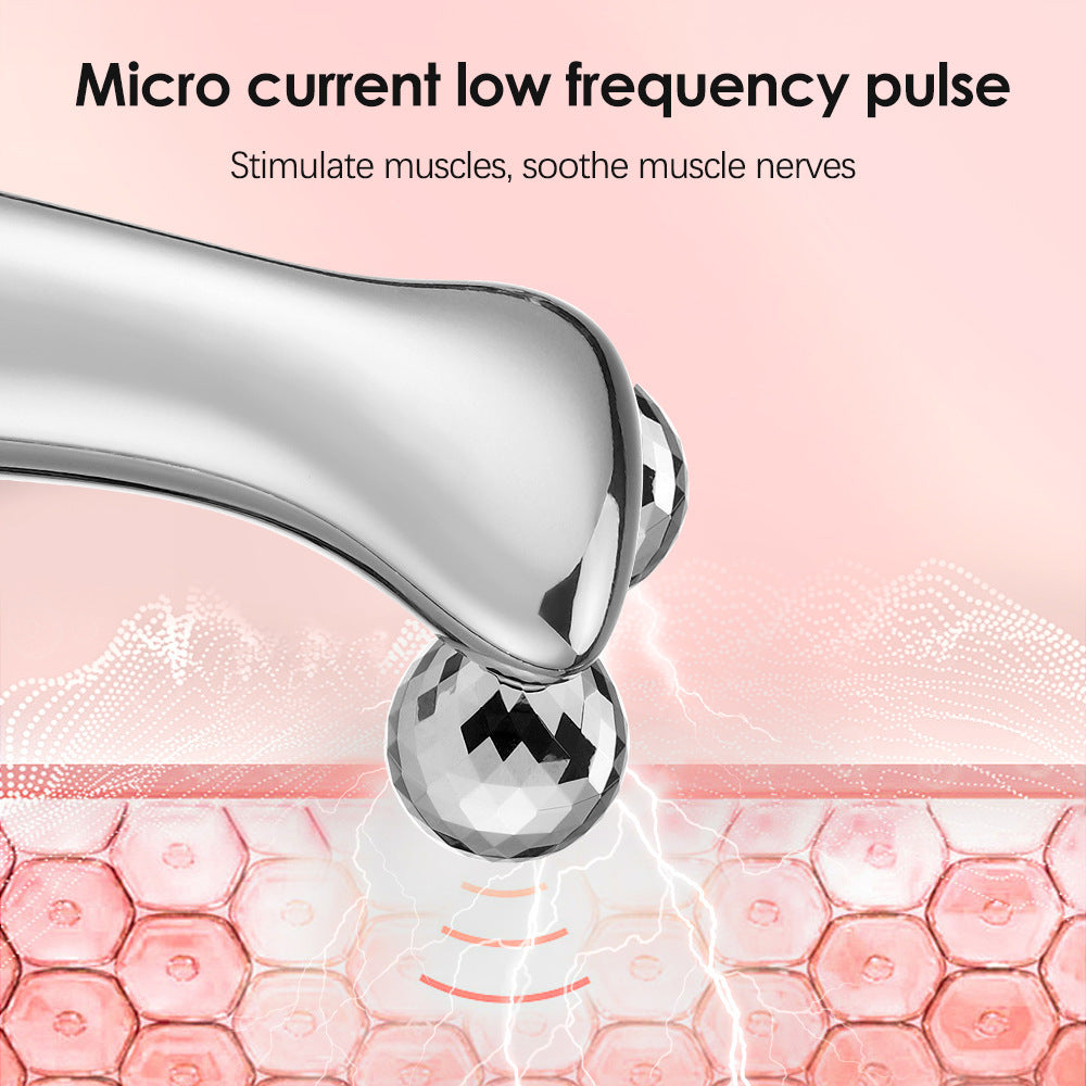 Silver Ergonomic EMS Microcurrent Facial Roller | Intelligent Pulse Face Slimming & Sculpting Device for Skin Tightening FLIPSTYLEZLLC