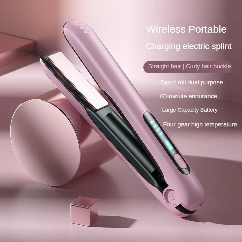 Wireless Hair Straightener Flat Iron Mini 2 IN 1 Roller USB 5000mAh Max 200 Degree Portable Cordless Curler 4 Levels Dry And Wet Uses FLIPSTYLEZLLC
