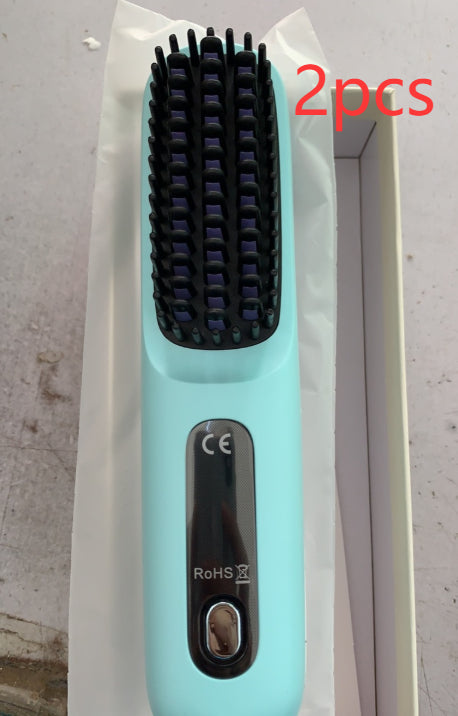 2 In 1 Straight Hair Comb Wireless Hair Straightener Brush Hair Fast Heating Portable Hot Curler USB Charging Elyvora LLC