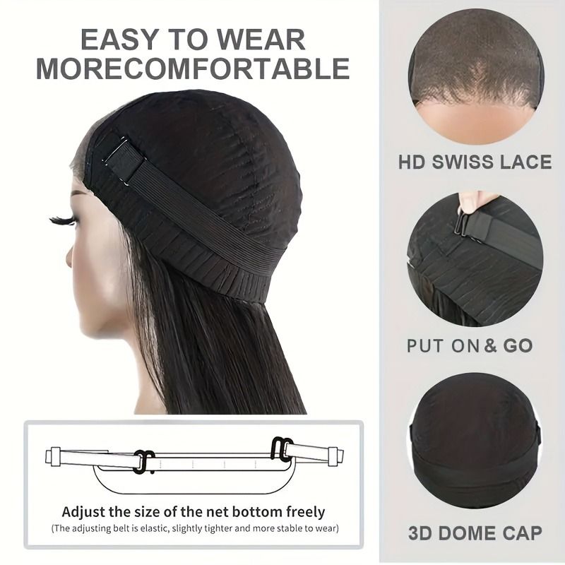 5x5 HD Lace Glueless Closure Wig - Human Hair Straight Pre Plucked Pre Cut No Glue 3 Seconds to Wear - Transparent Lace Front Wigs for Women 180 Density Pre Bleached Knots