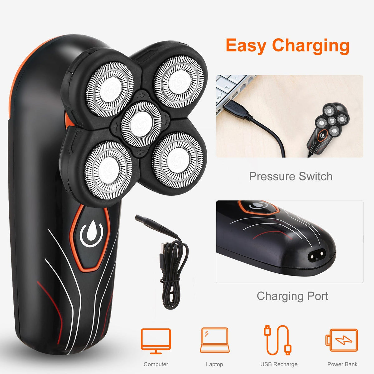 4D Electric Shavers Razor IPX7 Waterproof Wet & Dry 5 Floating Head Rotary Shavers Rechargeable Beard Trimmer Shaving Razor for Men GBruno Store