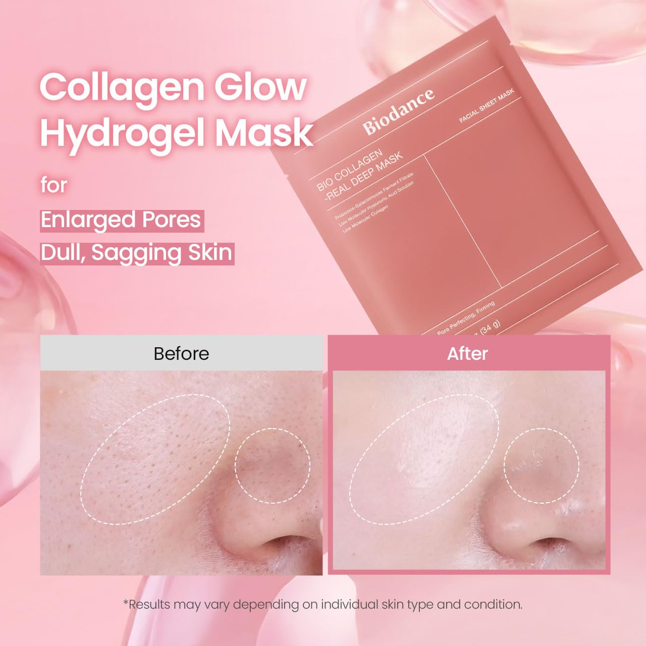 BIODANCE Bio-Collagen Real Deep Mask, Hydrating Overnight Hydrogel Mask, Pore Minimizing, Elasticity, Plumping Improvement, Korean Skin Care, Valentines Day Gifts for Her | 1.19oz(34g) x 4ea 7DAY'S