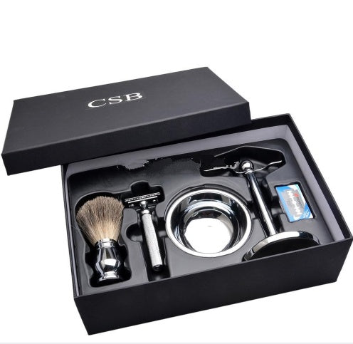 CSB Shaving Set Double Edge Safety Shaving Razor Men Badger Hair Brush Chrome Stand Mug Bowl Soap Kit 10 Free Blades Sell My Stuff