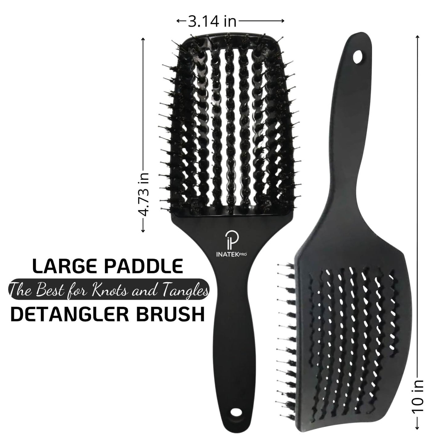 INATEKPRO Curved Vented Boar Bristle Detangler Brush - Black | LARGE The Beauty Box