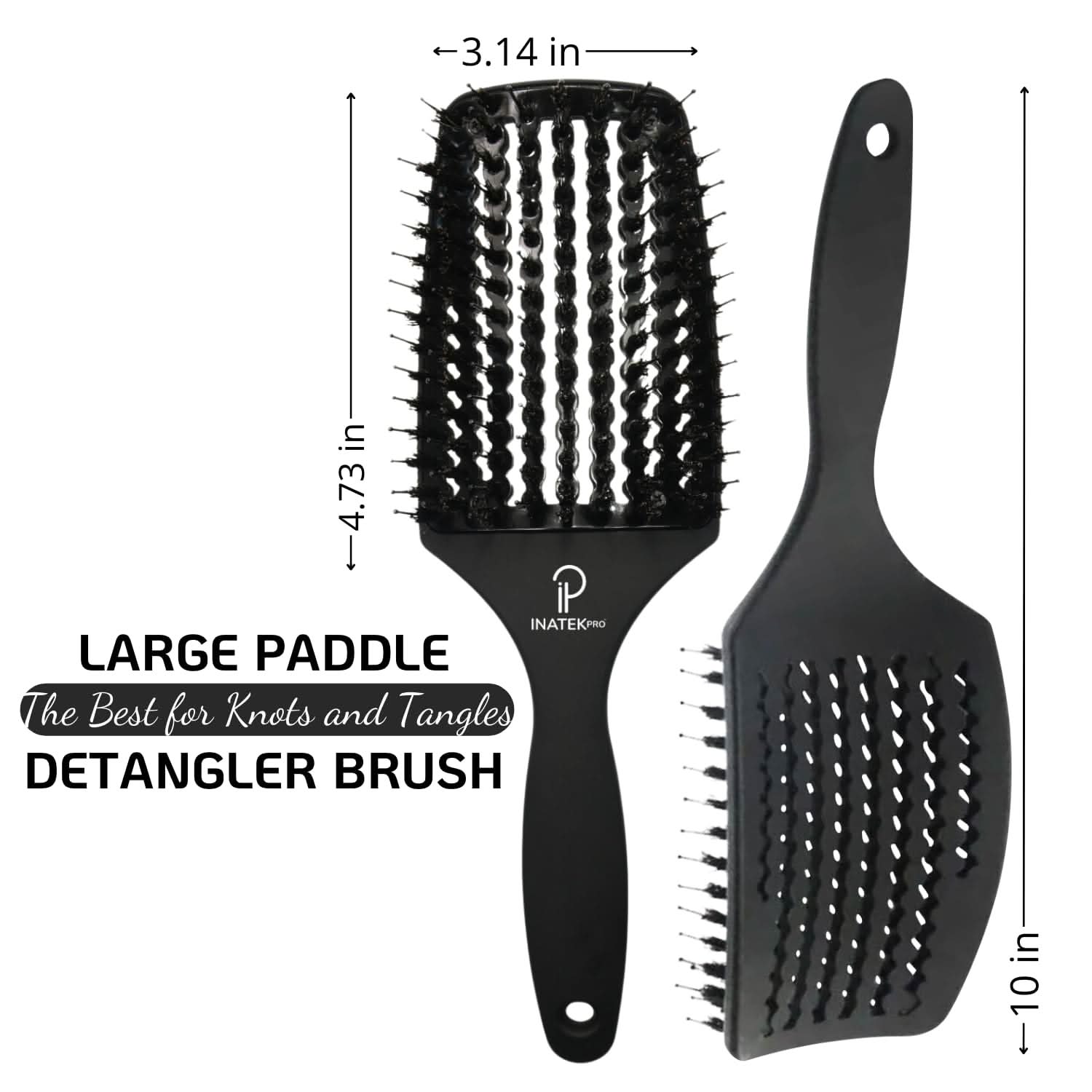 INATEKPRO Curved Vented Boar Bristle Detangler Brush - Black | LARGE The Beauty Box