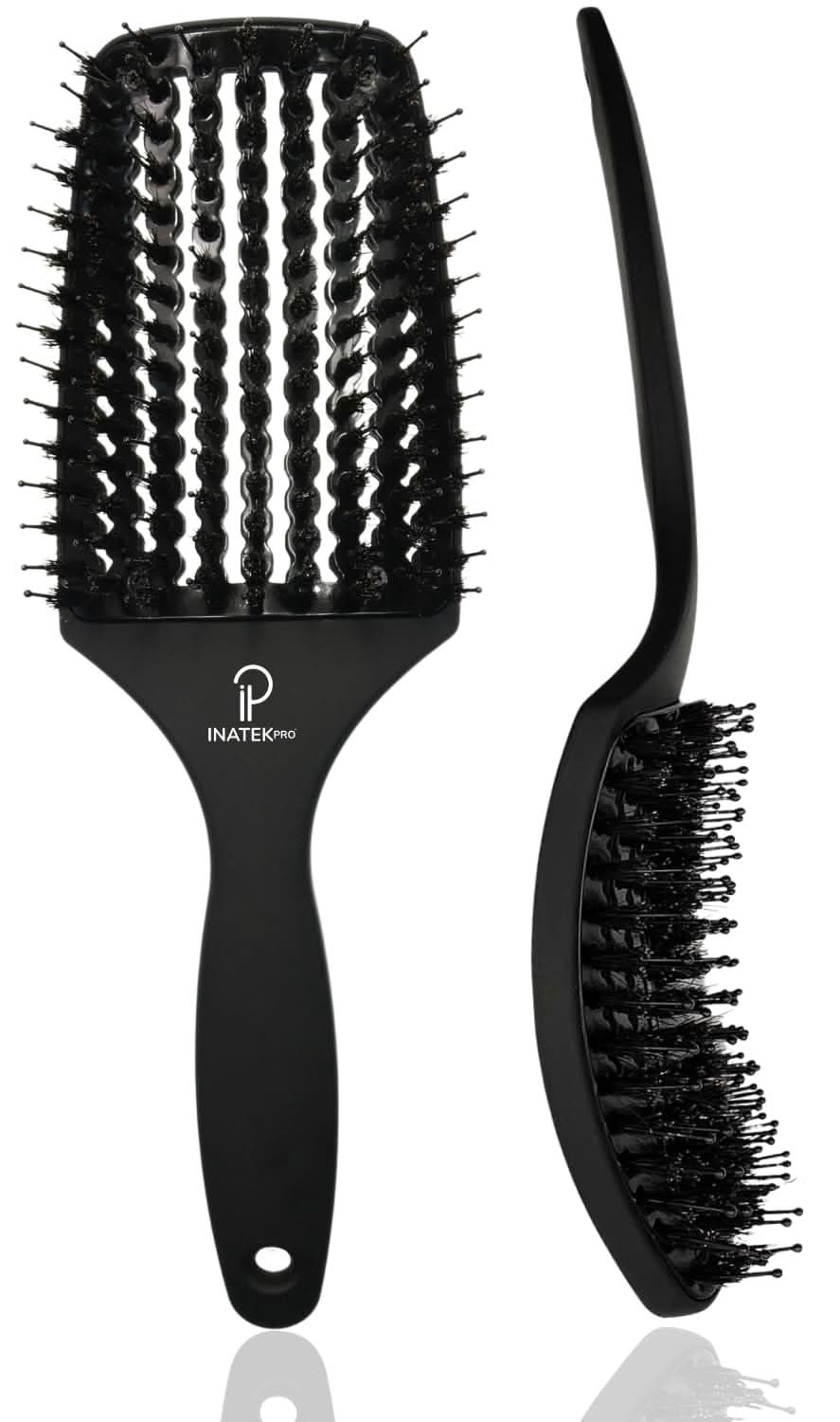 INATEKPRO Curved Vented Boar Bristle Detangler Brush - Black | LARGE The Beauty Box